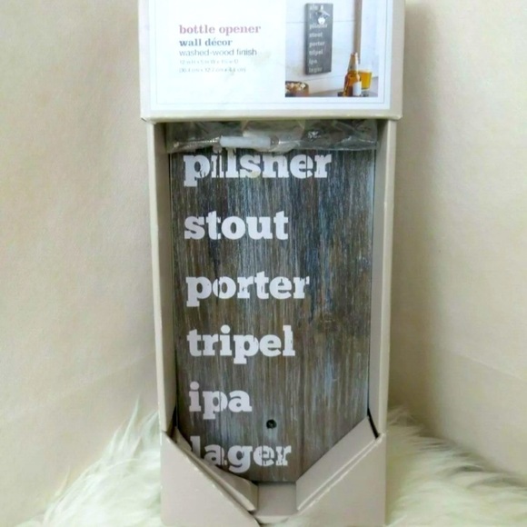 Wall mount bottle opener wood craft beer silver distressed home bar garage - Picture 1 of 3